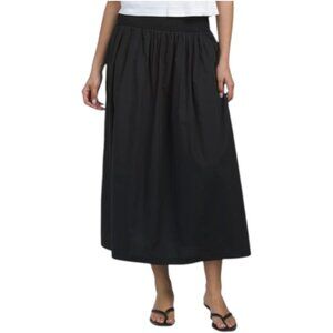 CALVIN KLEIN Cotton Poplin Smocked Waist Midi Skirt